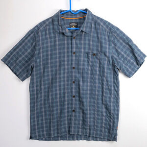 Quiksilver Waterman Mens Large Plaid Short Sleeve Button Up Shirt Blue Beach